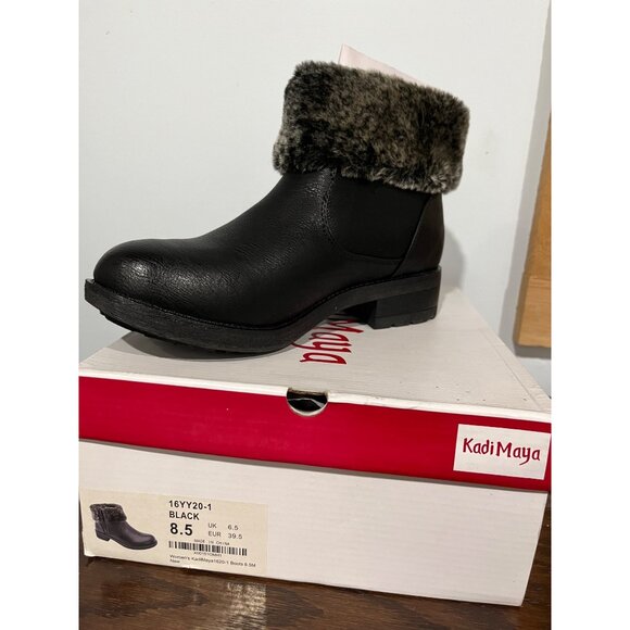 Kadi Maya Womens Black Ankle Boots w/ Faux Fur Trim & Side Zip Size 8.5 - Picture 2 of 9
